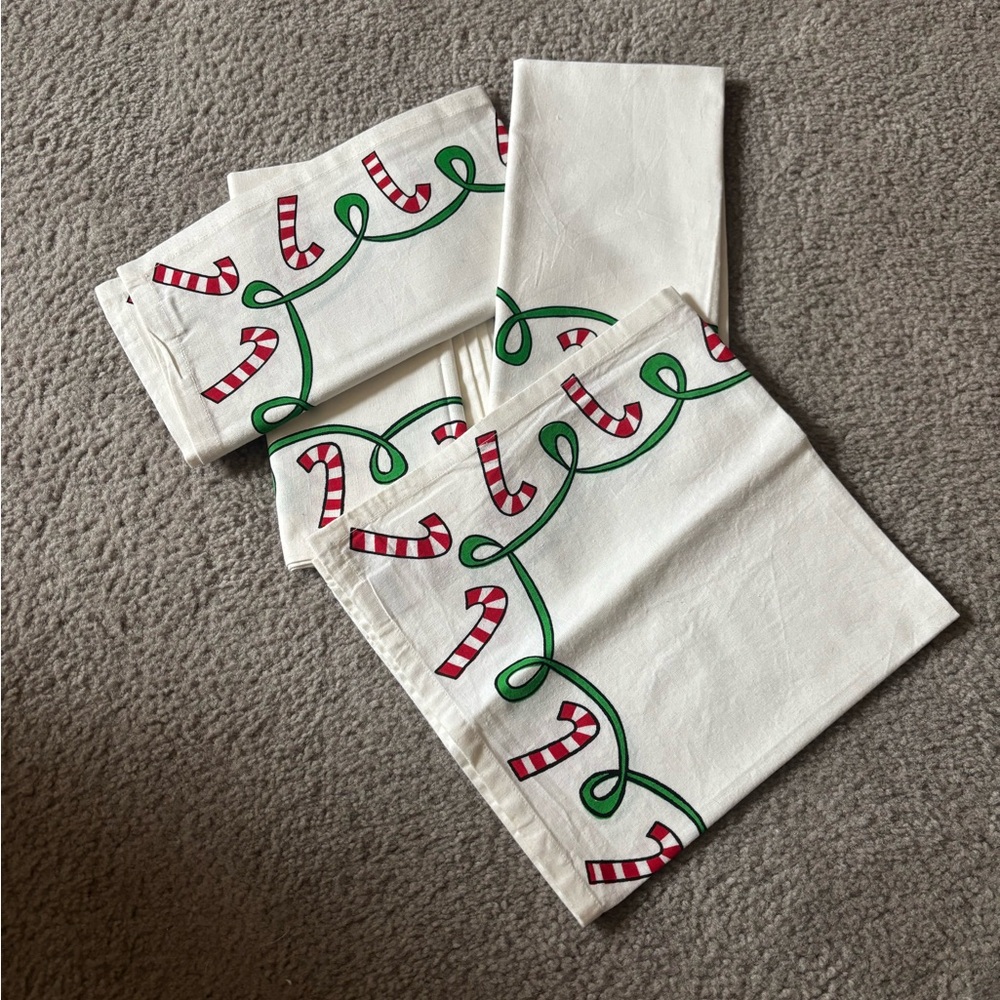 Pier 1 White and Green Candy Cane Napkins